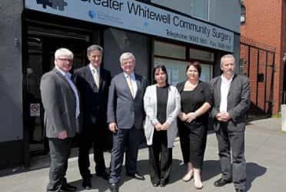 Tánaiste Eamon Gilmore TD on a visit to the Greater Whitwell Community Surgery on the Shore Road in North Belfast.